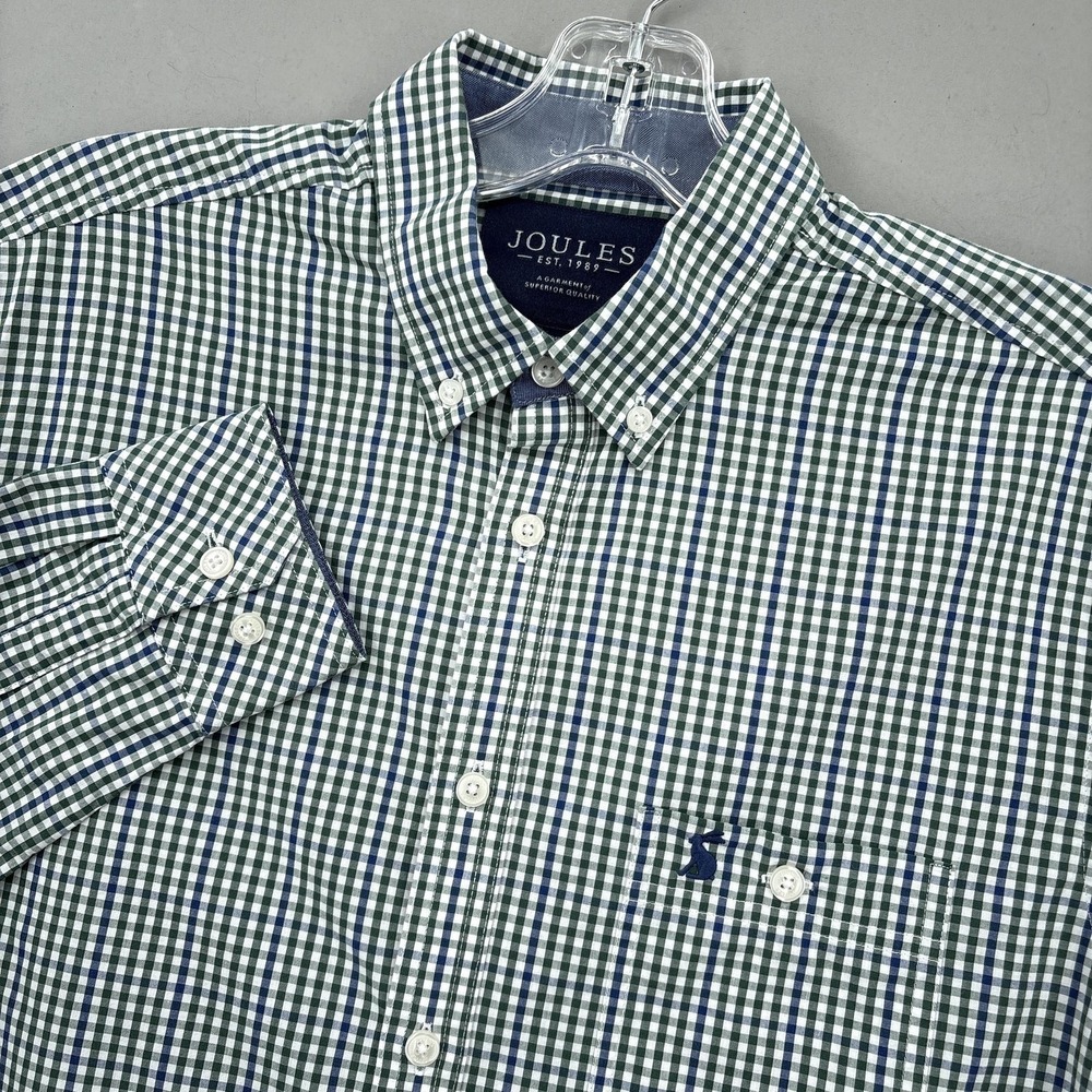 Joules Shirt Mens Small Green‎ Blue Check Classic Fit Button Down Long Sleeve